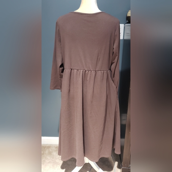 Isabel Maternity Chocolate Brown 3/4 Sleeve Pocketed Dress Sz XL - Picture 3 of 10